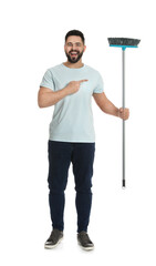 Sticker - Young man with broom on white background