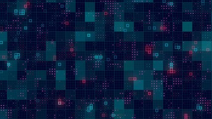 Poster - Futuristic mosaic with halftone dot pattern. Modern trendy design. Abstract geometric background. Digital seamless loop animation. 3d rendering. HD resolution