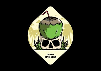 Coconut drink on human skull illustration