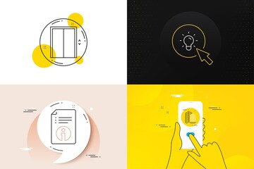 Poster - minimal set of technical info, skyscraper buildings and energy line icons. phone screen, quote banne