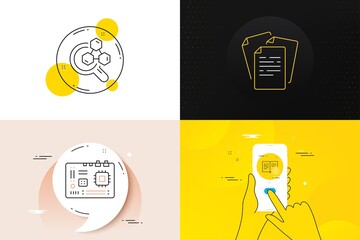Poster - Minimal set of Internet book, Chemistry lab and Documents line icons. Phone screen, Quote banners. Motherboard icons. For web development. Web page, Lab research, Office file. Vector