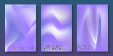 Abstract gradient fluid liquid cover template. Blurred gradient template set. Liquid dynamic gradient waves. Smooth templates collection for brochures, posters, banners, flyers and cards. Vector illus