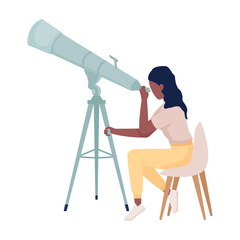 Poster - Scientist studying stars with telescope semi flat color vector character. Editable figure. Full body person on white. Astronomy simple cartoon style illustration for web graphic design and animation
