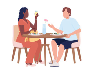 Poster - Guests sitting at table in restaurant semi flat color vector characters. Editable figure. Full body people on white. Luxury cafe simple cartoon style illustration for web graphic design and animation