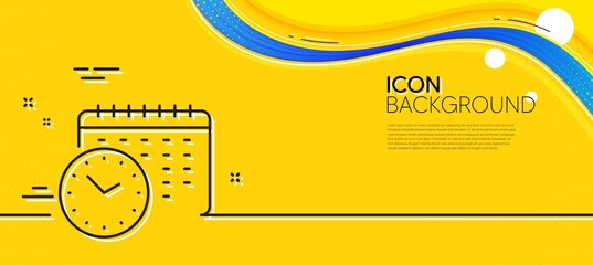 Wall Mural - Calendar time line icon. Abstract yellow background. Clock sign. Watch symbol. Minimal calendar time line icon. Wave banner concept. Vector