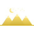 Three egypt ancient pyramids of giza are egyptian pharaoh tomb with crescent moon and stars in night on white background flat vector icon design.