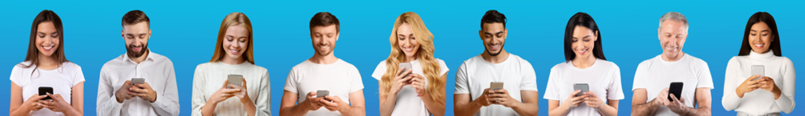 Poster - Diverse Multicultural Men And Women Using Smartphones For Online Communication