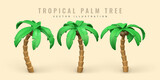 Fototapeta  - 3D Cute cartoon tropical palm tree. Realistic jungle tree on white background. Summertime object. Vector illustration