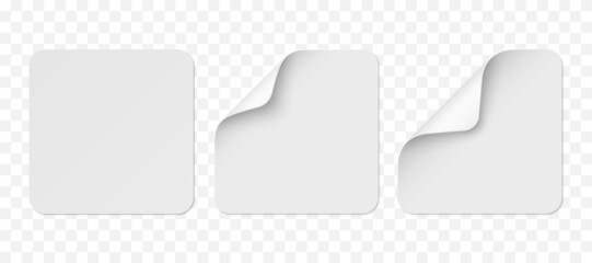 Poster - Vector white realistic square paper stickers with white corner isolated
