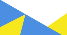 Image of support ukraine text over blue and yellow shapes