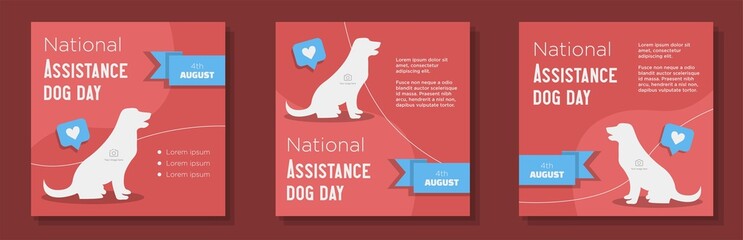 National assistance dog day 2022 social media post, banner set, pet dog support celebration advertisement concept, August 4th marketing square ad, abstract print, isolated on background