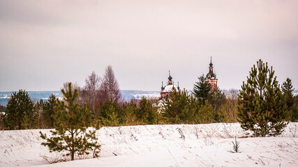 Wall Mural - landscape abandoned Orthodox church in winter