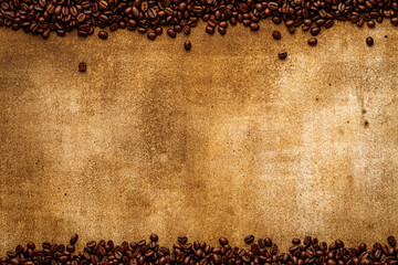 Wall Mural - Coffee beans frame border on old parchment paper