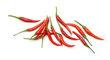 Stack Red Chili Peppers Isolated On The White