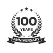 100 years anniversary laurel wreath logo or icon. Jubilee, birthday badge, label or emblem. 100th celebration design element. Vector illustration.