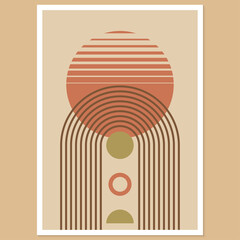 Wall Mural - abstract geometric art with arch and circles. modern boho background. line arc shapes, sun design. c