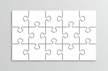 Wall Mural - Puzzle thinking 3x5 game. 15 pieces jigsaw outline grid. Thinking game with separate shapes. Simple mosaic layout. Modern puzzle background. Laser cut frame. Vector illustration.