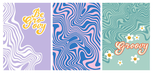 Poster - Vector Colorful Retro Flyers Design Template. Vertical Vintage Brochure Layout Concepts. Abstract 1970 Vibe Backgrounds