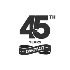 45 years anniversary logo with black color for booklet, leaflet, magazine, brochure poster, banner, web, invitation or greeting card. Vector illustrations.