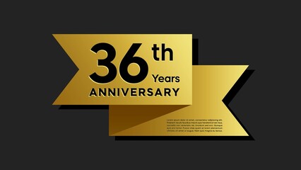 Wall Mural - 36 years anniversary logo with golden ribbon for booklet, leaflet, magazine, brochure poster, banner, web, invitation or greeting card. Vector illustrations.