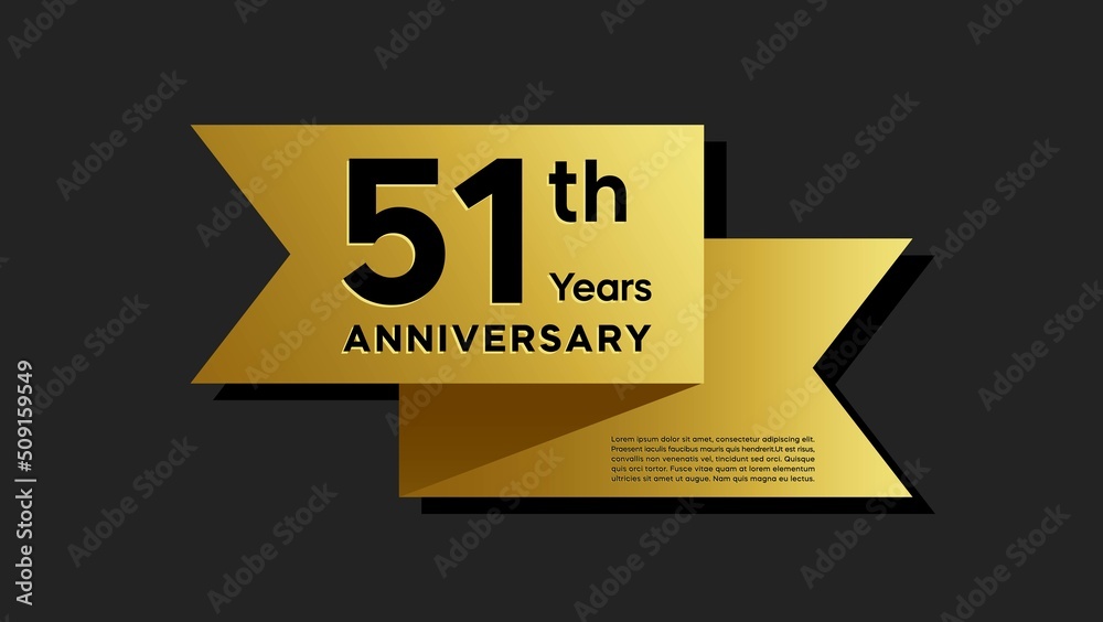 51 years anniversary logo with golden ribbon for booklet, leaflet ...