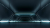 Fototapeta Do przedpokoju - Abstract Futuristic dark corridor interior design. Future tunnel with light background. Spaceship sci-fi concept.3D rendering.