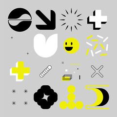 Fototapete - Brutalist Art Inspired Vector Pattern Graphics Made With Bold Abstract Geometric Shapes
