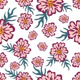 Fototapeta Panele - Pink flowers on white background. Floral seamless pattern