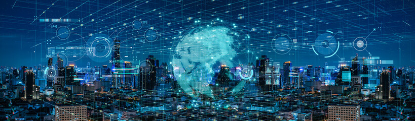 Poster - modern city with wireless network connection and city scape concept.wireless network and connection 