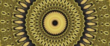 Golden & Black Pattern With Shiny Circles Colorful Kaleidoscopic Pattern For Backgrounds Abstract Kaleidoscope Background Illustration Of A Kaleidoscope, Colourful Mosaic Texture, Mosaic Patterns