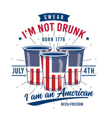 Wall Mural - 4th of July independence day celebration sign, symbol, typography, t-shirt design with beer glass illustration. Vector design.