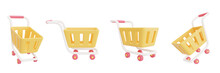 Set Of 3d Shopping Carts Isolated On White Background, Great Discount And Sale Promotion Concept Object Collection, 3d Rendering.
