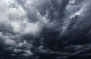 Wall Mural - The dark sky with heavy clouds converging and a violent storm before the rain.Bad or moody weather sky.