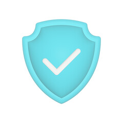 Poster - shield check mark 3d icon. protection guard blue symbol. illustration isolated on white.