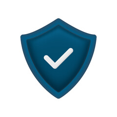 Poster - shield check mark 3d icon. protection guard blue symbol. illustration isolated on white.