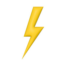 Thunderbolt 3d Icon. Yellow Thunder Lighting Flash Sign. Bolt Storm Cartoon Symbol. Illustration Isolated On White.