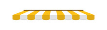 Yellow Tent Of Shop. Awning On Store And Cafe. Roof Of Window Marketplace. Yellow-white Stripe Canopy For Store Or Market. Striped Sunshade For Restaurant. Parasol On White Background. Vector