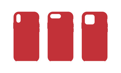 Poster - Red phone cover. Phone case. Mockup of silicone smartphone case. Mock up of cellphone hard cover. Different Mockups isolated on white background. Vector
