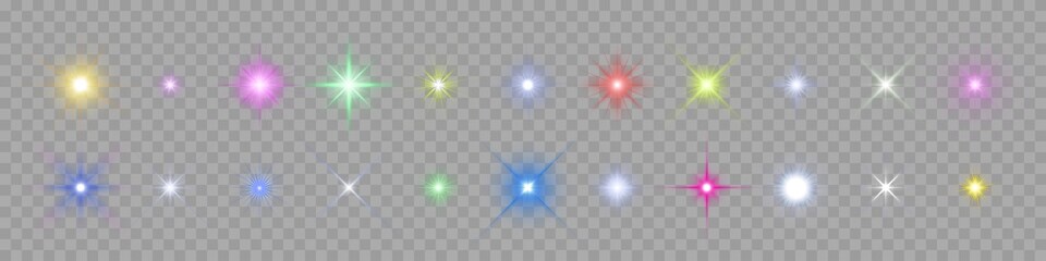 Wall Mural - Sparkle light stars. Vector shine burst flare with glowing bright effect on transparent background