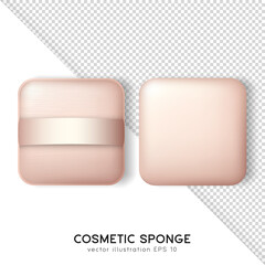 Wall Mural - Set of square beige powder puffs isolated on white and transparent background. Realistic mockup of makeup sponges for compact powder, foundation cushion. Vector cosmetic items template