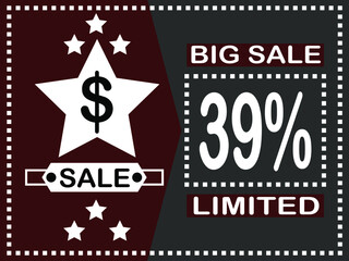 39% off. Big sale vector banner with discount star.