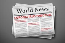 Epidemic Breaking News. Mockup Of Coronavirus Newspaper. Coronavirus Outbreak Newsletter Paper Page. Mockup Of A Daily Newspaper. News Related Of The COVID-19