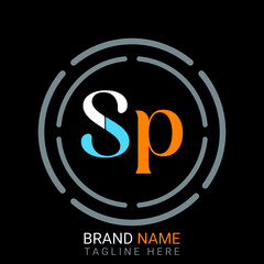 Sp Letter Logo design. black background.