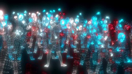 Sticker - 3d animation of Happy Digital Crowd in Metaverse