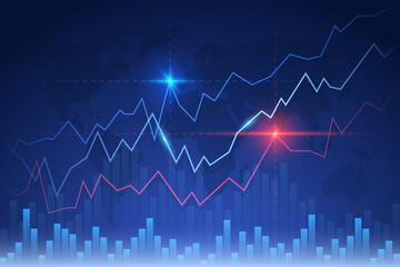 Poster - Glowing vector chart of investment financial data. Infographic elements with glowing elements and world map