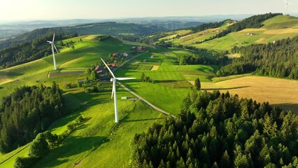 wind farm in idyllic countryside, renewable energy and sustainable development concept, wind turbine