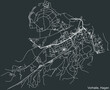 Detailed negative navigation white lines urban street roads map of the VORHALLE BOROUGH of the German regional capital city of Hagen, Germany on dark gray background