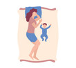 © Anna Shalygina - Mother and baby sleeping together. Co-sleep of mom and little child. Woman and newborn baby lying on bed. Bedtime routine. Flat vector illustration