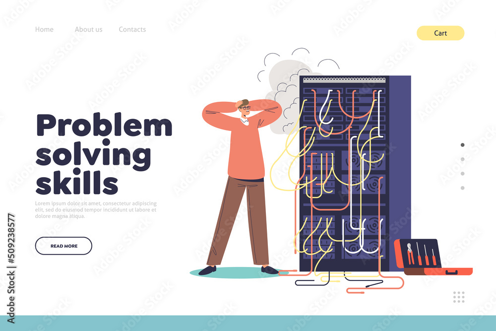 Computer Problem Solving Imges Problem solving skills concept of landing page with worried sysadmin ...