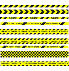 Black and yellow stripes. Barricade tape, passing, police, crime danger line, bright yellow official crime scene barrier tape. Vector flat style cartoon illustration isolated on white background